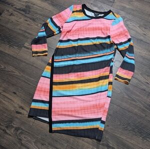 Eci Long Sleeve Pink Blue Striped Dress‎ Size XL